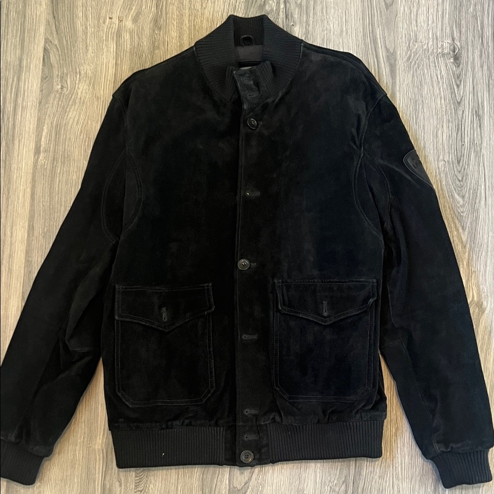 Men's Lamborghini Black Luxury Suede Bomber Jacket - M